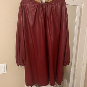 NWOT  “SHEIN CURVE” Elegant Red FAUX LEATHER Women's Dress